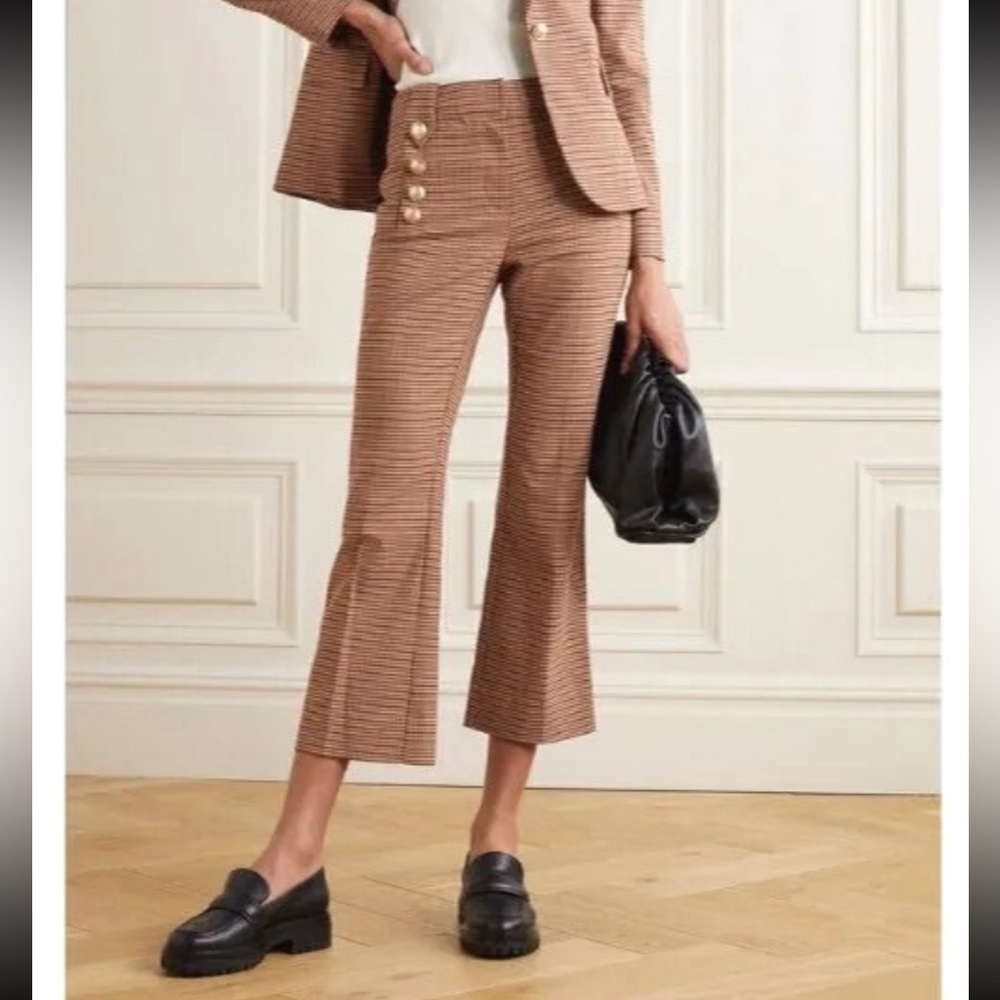 Derek Lam Hi-Rise Flare Houndstooth Pants with Gold Buttons